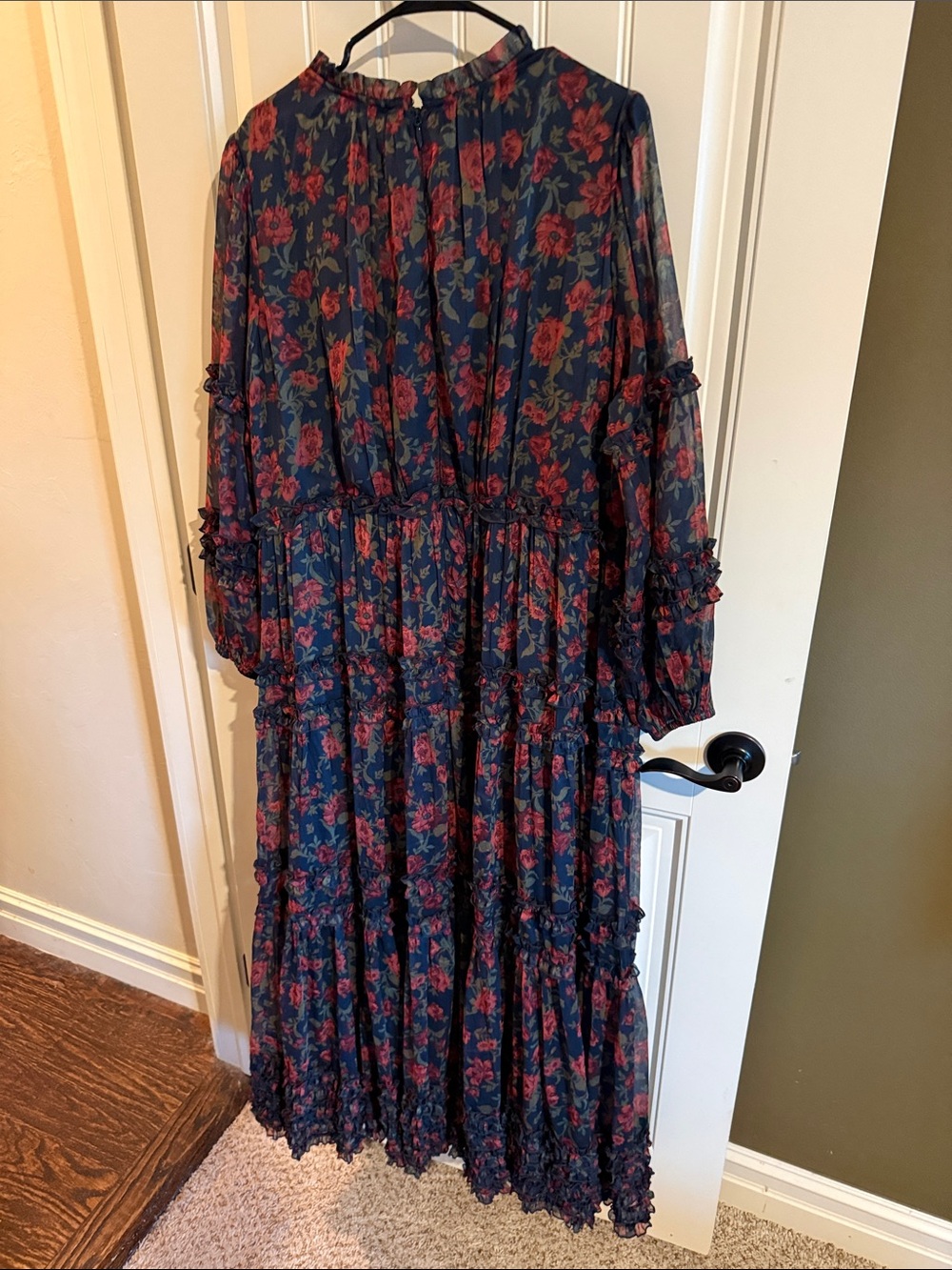 Ivy City Co Black Maxi Dress with Red & Green Floral Print Dark Romance - Picture 6 of 8